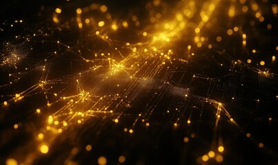 Glowing digital lights creating an abstract network pattern, symbolizing technology and modern connectivity.