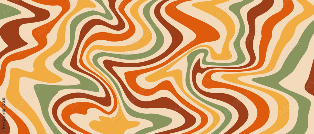 Wall mural trendy vector background in retro 70s,60s style. abstract horizontal background with waves.