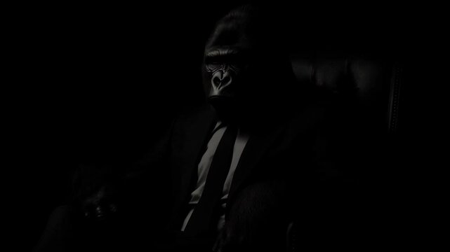 A unique illustration of a gorilla in a stylish business suit, blending nature with corporate culture comically