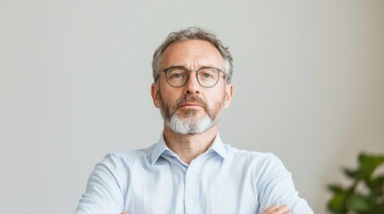 Obraz premium Serious Middle-Aged Man, Portrait, Neutral Background, Business