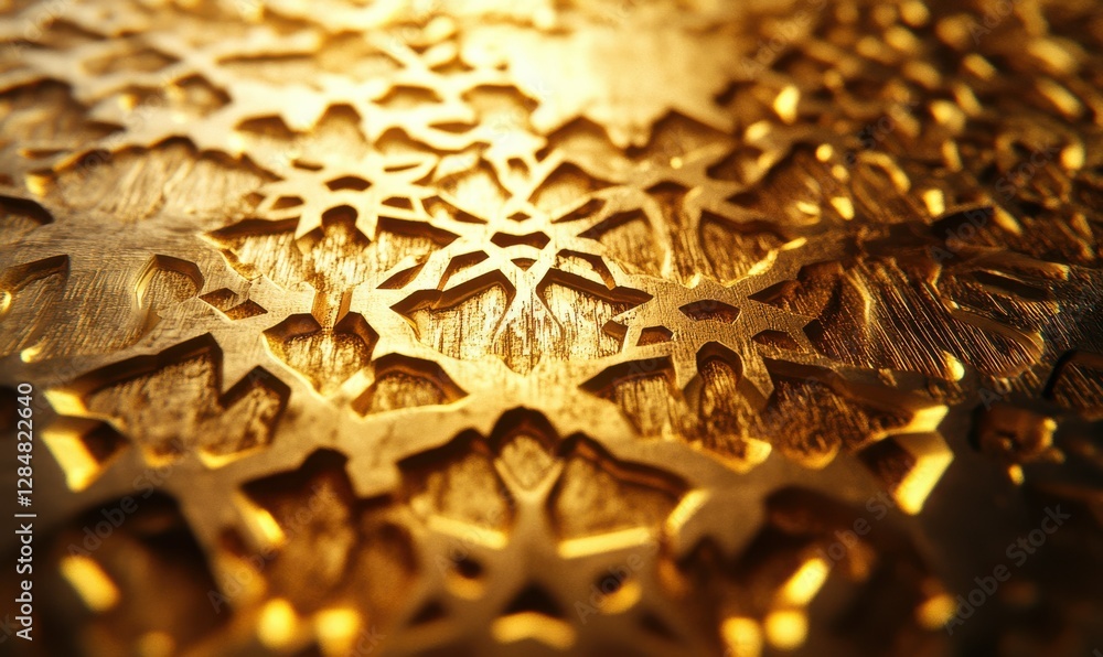 Poster intricate metallic gold patterns glowing softly under warm light, creating a modern and luxurious ab