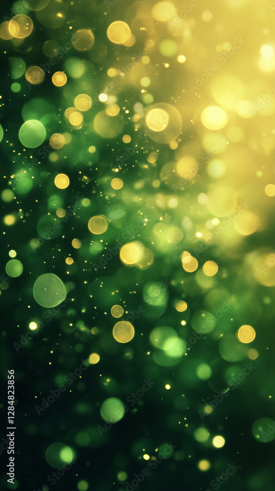 Poster green and yellow bokeh lights with soft blurred background, showcasing a beautiful abstract pattern 