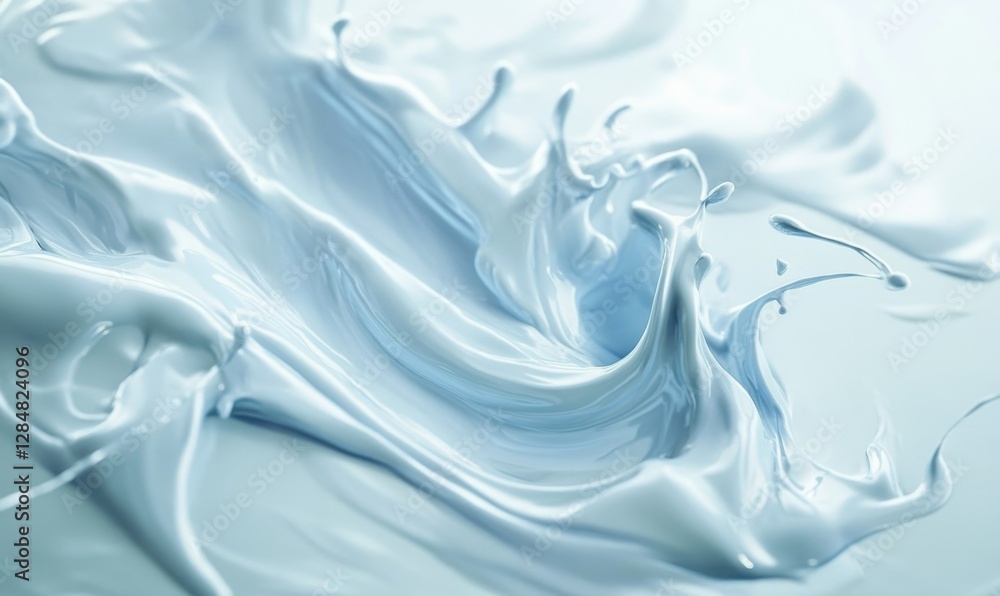 Poster playful splash of pastel blue and white paint swirling on a textured surface, softly illuminated to 