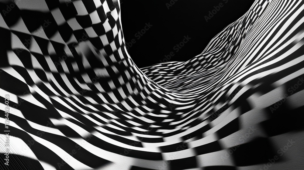 Poster abstract black and white checkered wave pattern design background digital art modern graphic texture