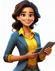 Una mujer de caricatura con un celular.