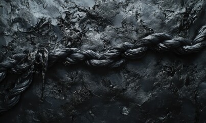 Twisted ropes lying on a textured dark surface, their intricate fibers creating an industrial yet artistic aesthetic