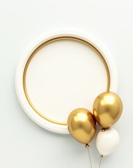 three balloons near a white frame with gold border