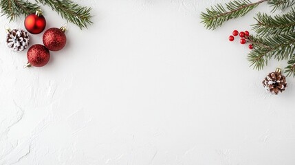 Festive Christmas ornaments on white background
