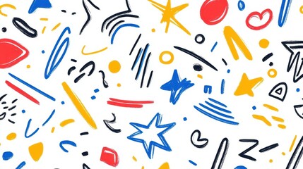 Whimsical doodles in vibrant colors create a joyous backdrop, perfect for childrens decor and celebratory themes.