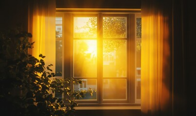 Soft golden light glowing through a window, symbolizing warmth and peaceful interior design.