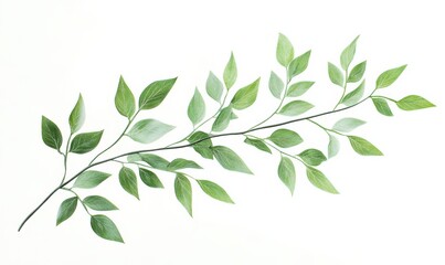 Soft green leaves on a white background, symbolizing simplicity and the natural beauty of plants.