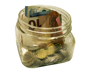 euro money in glass jar isolated