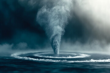 Spiral vortex forming over the ocean during a stormy evening creating mesmerizing patterns