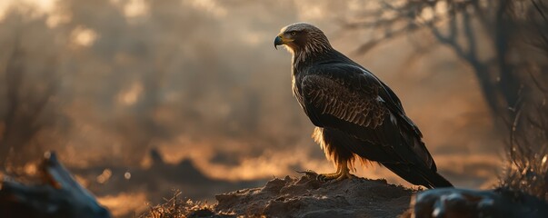 Fototapeta premium Majestic eagle in serene forest at sunset