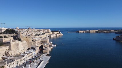 Valletta waterfront, Malta, aerial view. Valetta on the left and three cities on the right. High quality photo