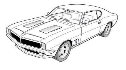Simple 3D car outline, perspective view coloring page