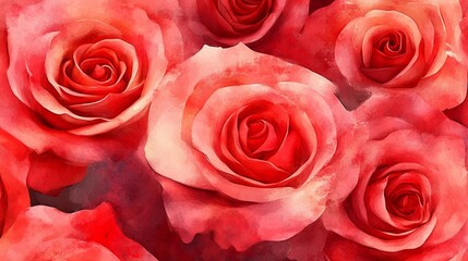 Obraz premium Stunning Watercolor Roses Red Pink Floral Blossom Romantic Flowers Beautiful Nature Artistic Painting Soft Petals Delicate Design Elegant Botanical 