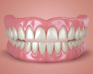 Obraz premium A pair of complete dentures sits on a pink background