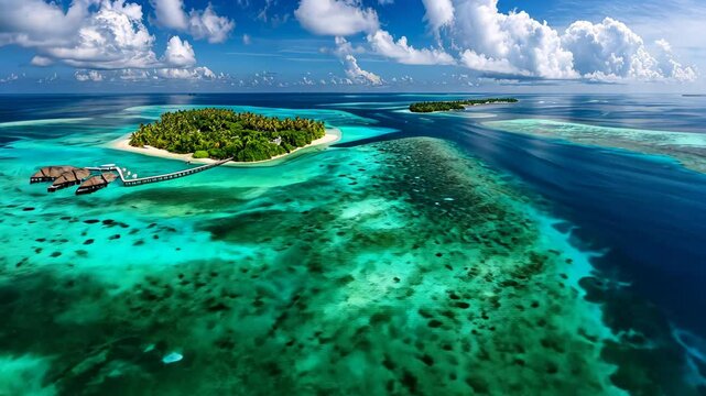 A breathtaking aerial panorama captures the beauty of Baa Atoll in the Maldives, Ai Generated.