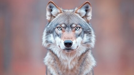 Obraz premium Grey wolf portrait, autumn forest background, wildlife