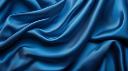 Obraz premium Elegant Blue Satin Drape Luxurious Fabric Texture Smooth Soft Waves Background Design Royal Rich Deep Color Textile Material Photography Studio Shot 