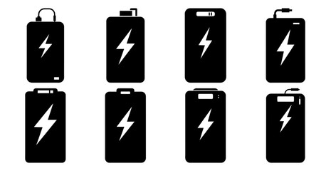 Modern Power Bank Silhouette for Portable Charging Design Icon Bundle 