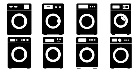 Modern Washing Machine Silhouette for Home Appliance Design Icon Bundle 