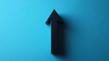 Fototapeta premium Black Upward Arrow Minimalist Design Blue Background Modern Simple Graphic Element Business Success Growth Progress Concept Corporate Branding 