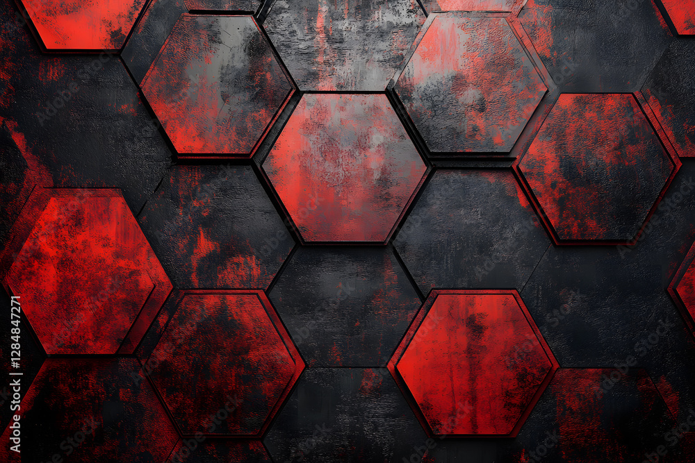 Poster red and black hexagon pattern abstract industrial design background