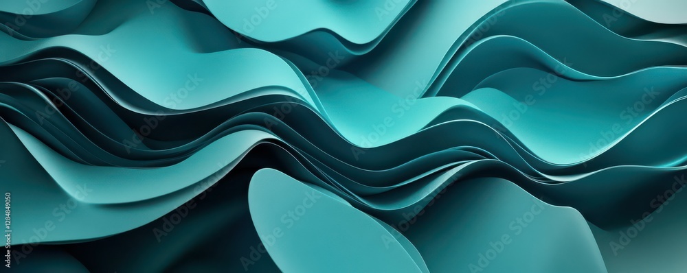 Poster abstract turquoise wavy layered pattern with smooth flowing shapes