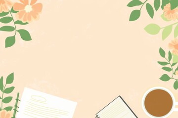 A cozy workspace featuring a cup of coffee, notes, and floral decorations, creating a tranquil setting for inspiration and focus. Generative AI