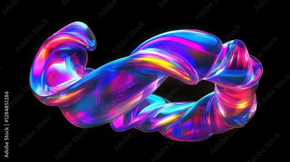 Poster abstract 3d render holographic iridescent neon curved wave in motion background. gradient design ele