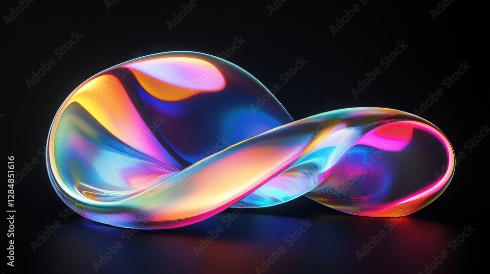 Poster abstract 3d render holographic iridescent neon curved wave in motion background. gradient design ele
