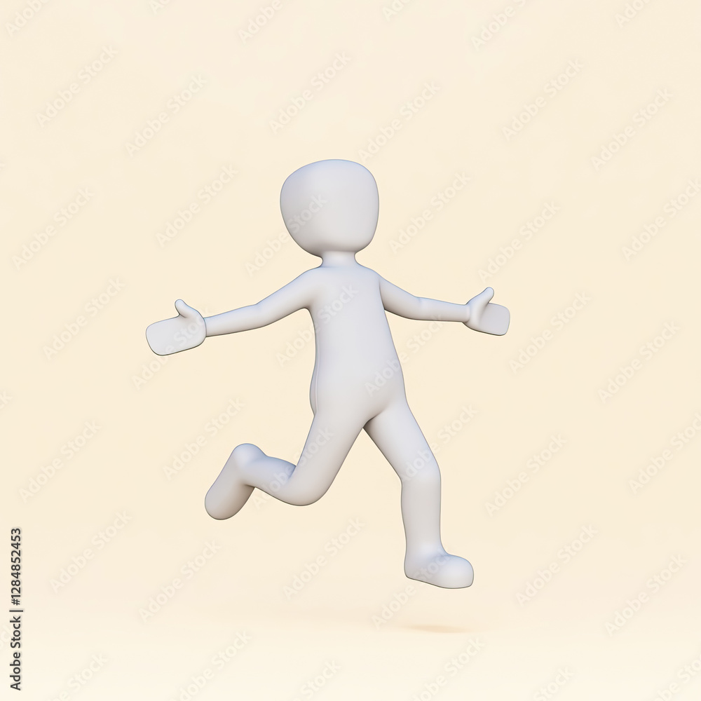 Poster 3d-rendered figure dynamically running in a cheerful pose.
