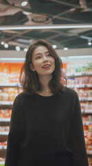 Happy Young Woman Shopping in a Modern Supermarket