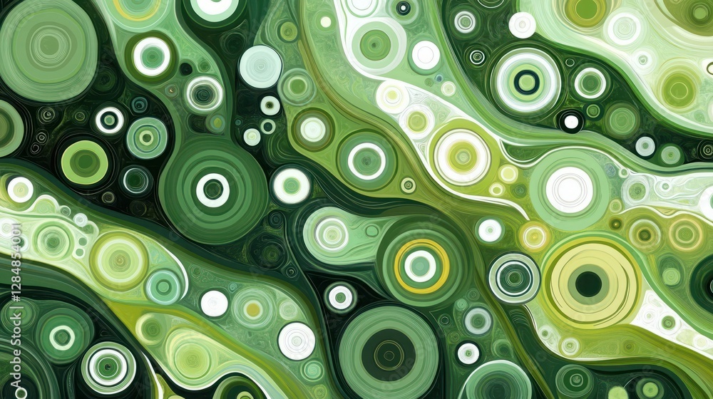 Poster abstract background of green circles and white curved lines. horizontal. dynamic. elegant. pattern
