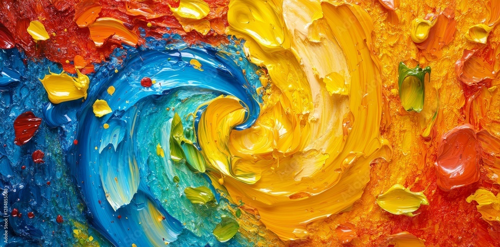 Poster an abstract design features vivid colors blending and dripping down, creating a mesmerizing effect. 