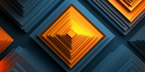 A tunnel of layered geometric diamonds, transitioning from bright orange to cool blue, creates a stunning visual effect. This design enhances depth and perspective, suitable for wallpapers,
