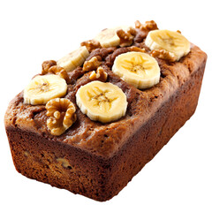 A Loaf of Banana Bread with Walnut Chunks Isolated on Transparent Background