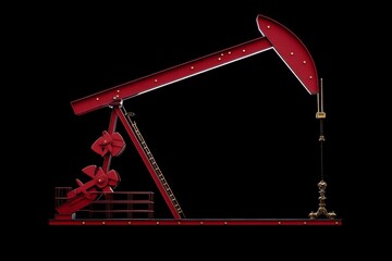 A red oil pump jack utilizes mechanical arms to extract crude oil, showcasing its significance in the energy sector amid a dark backdrop. Generative AI