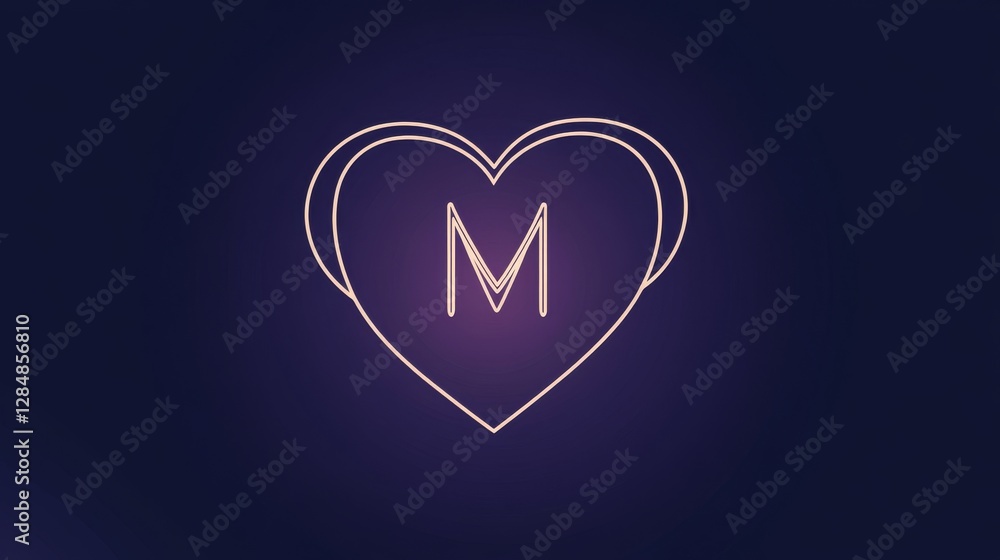 Poster on a gradient background, a minimalist heart design intertwined with a geometric pattern showcases c