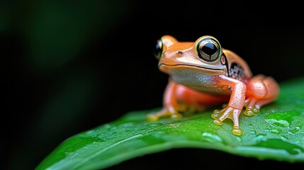 Orange frog rainforest leaf closeup nature wildlife (1)