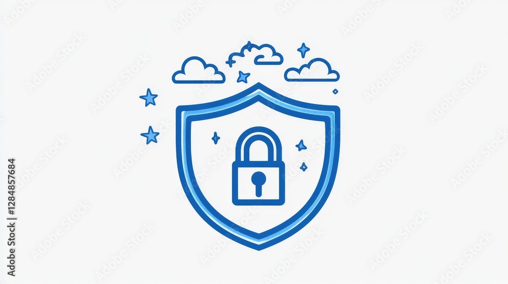 Poster illustrated is a substantial shield with a padlock in the middle, symbolizing security and protectio