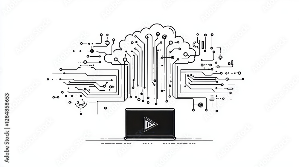 Poster a cloud is connected to a laptop via a dotted line that points to an email icon, signifying cloud co