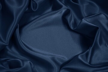 Black dark blue silk satin fabric backdrop. Product space. Drapery. Show mockup presentation...
