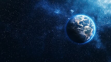 Fototapeta premium Earth in space with a blue glow and stars in the background