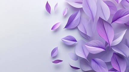 abstract plant-inspired illustrated 3d shapes, purple leaves, purple petals, white background, for decoration in documents and presentations