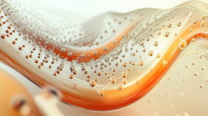 abstract technological 3d render background with interconnected dots and fluid glass wave band