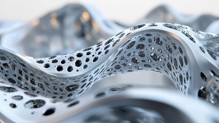 abstract technological 3d render background with interconnected dots and fluid glass wave band