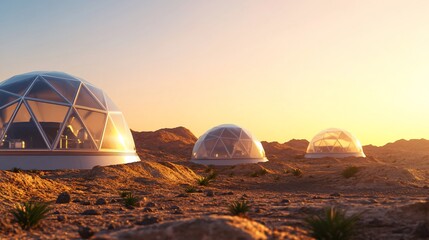 Desert geodesic domes sunset habitat